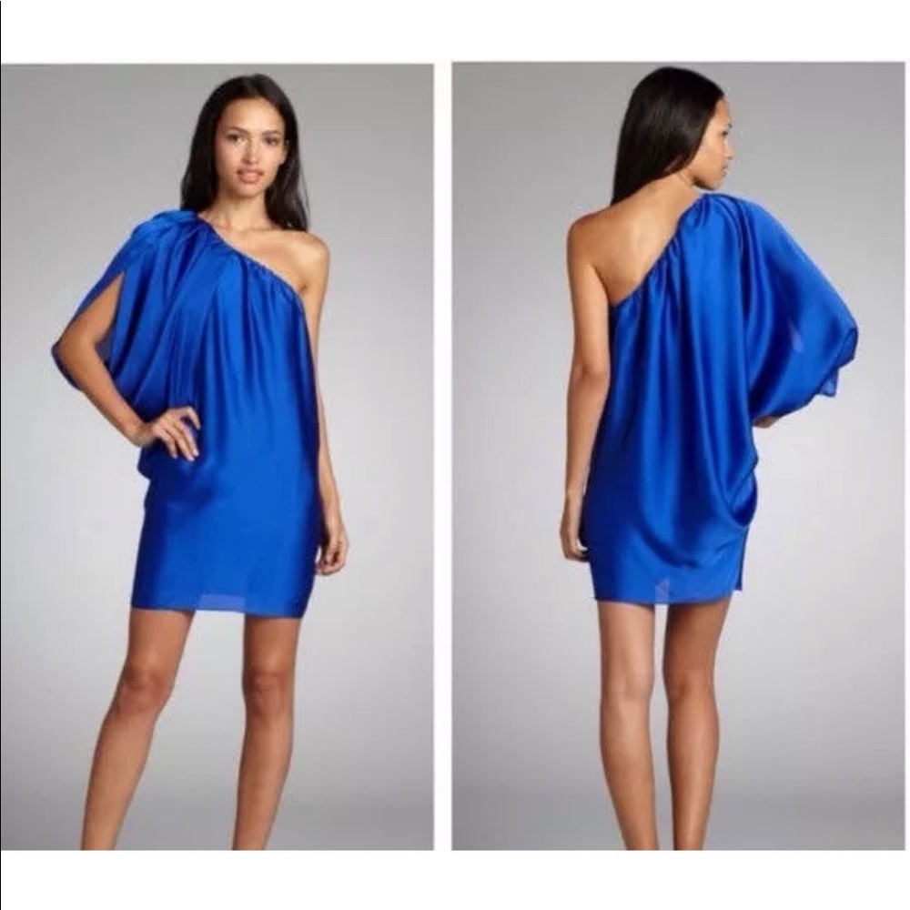 Aidan Batwing Sleeve Satin One Shoulder Dress